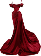 Mermaid Spaghetti Straps Wine Red Long Prom Dresses