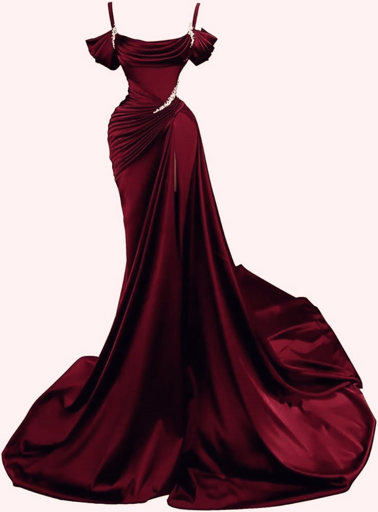 Mermaid Spaghetti Straps Wine Red Long Prom Dresses Main image