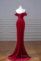 Mermaid Strapless Burgundy Velvet Formal Prom Dress Evening Dress