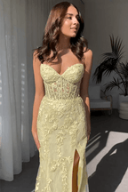 Mermaid Strapless Corset Lace Prom Dress with Slit