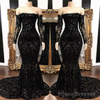 Mermaid Strapless Court Length Long Sleeve Beaded Paillette Embroidery Prom Dress