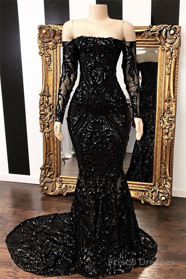 Mermaid Strapless Court Length Long Sleeve Beaded Paillette Embroidery Prom Dress Main image