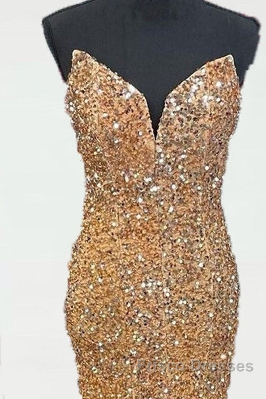 Mermaid Strapless Gold Sequin Formal Prom Dress Secondary image