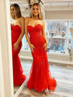 Mermaid Strapless Lace Prom Dress With Appliques