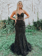 Mermaid Strapless Lace Prom Dress With Appliques