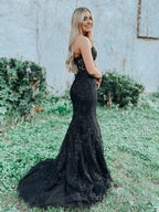 Mermaid Strapless Lace Prom Dress With Appliques