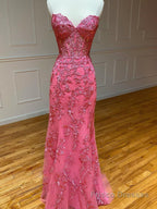 Mermaid Strapless Lace Prom Dress With Appliques