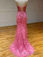 Mermaid Strapless Lace Prom Dress With Appliques