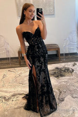 Mermaid Strapless Lace Prom Dress with Slit