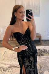 Mermaid Strapless Lace Prom Dress with Slit