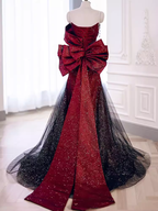 Mermaid Strapless Long Burgundy Prom Dress