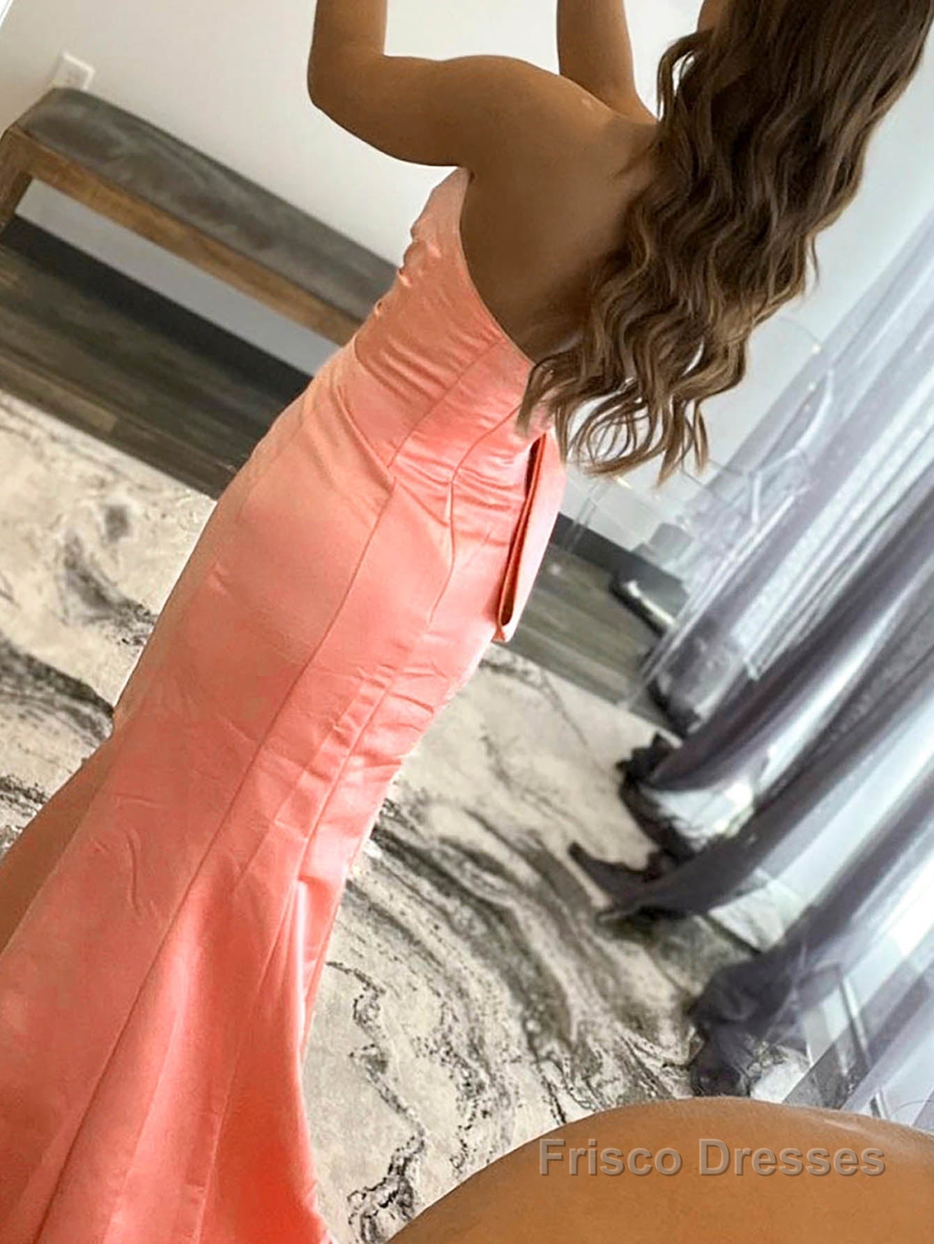 Mermaid Strapless Long Satin Prom Dress with bow tie