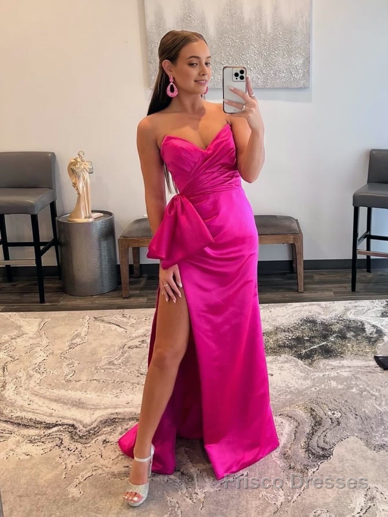 Mermaid Strapless Long Satin Prom Dress with bow tie Main image
