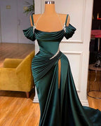 Mermaid Strapless Burgundy Long Slit Prom Dress Evening Dresses