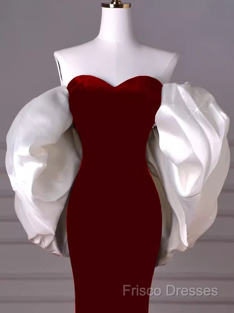 Mermaid Strapless Red Formal Prom Dress Long Party Dress