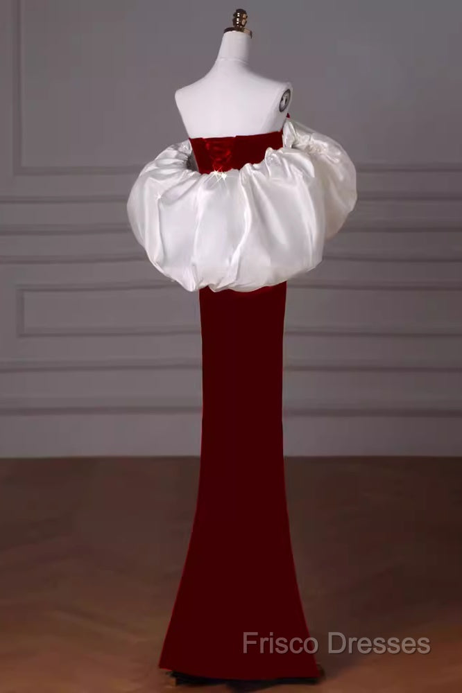 Mermaid Strapless Red Formal Prom Dress Long Party Dress