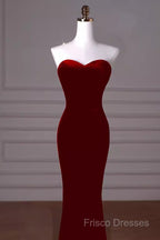 Mermaid Strapless Red Formal Prom Dress Long Party Dress