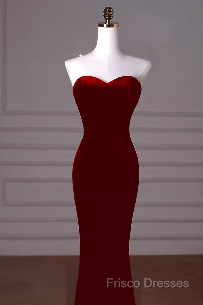 Mermaid Strapless Red Formal Prom Dress Long Party Dress