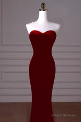 Mermaid Strapless Red Prom Dress Long Party Dresses