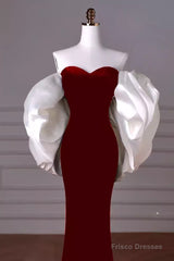Mermaid Strapless Red Prom Dress Long Party Dresses