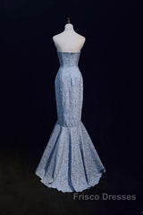 Mermaid Strapless Sequined Long Formal Prom Dress Elegant Formal Evening Dress