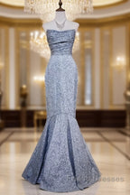 Mermaid Strapless Sequined Long Formal Prom Dress Elegant Formal Evening Dress