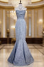 Mermaid Strapless Sequined Long Formal Prom Dress Elegant Formal Evening Dress