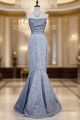 Mermaid Strapless Sequined Long Formal Prom Dress Elegant Formal Evening Dress