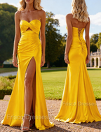 Mermaid Strapless Slit Prom Dress with Pleats Keyhole