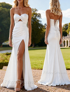 Mermaid Strapless Slit Prom Dress with Pleats Keyhole