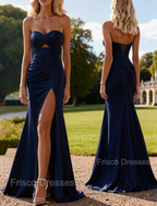 Mermaid Strapless Slit Prom Dress with Pleats Keyhole