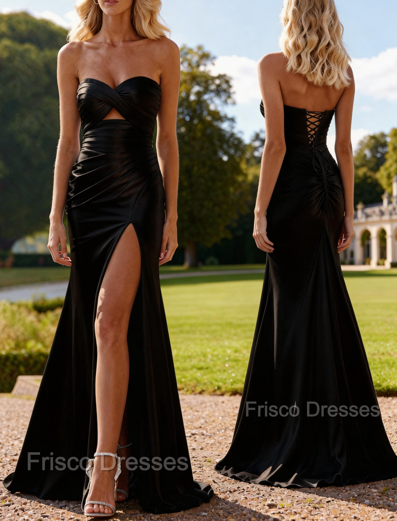 Mermaid Strapless Slit Prom Dress with Pleats Keyhole