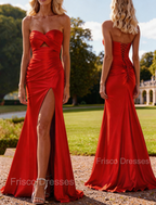 Mermaid Strapless Slit Prom Dress with Pleats Keyhole