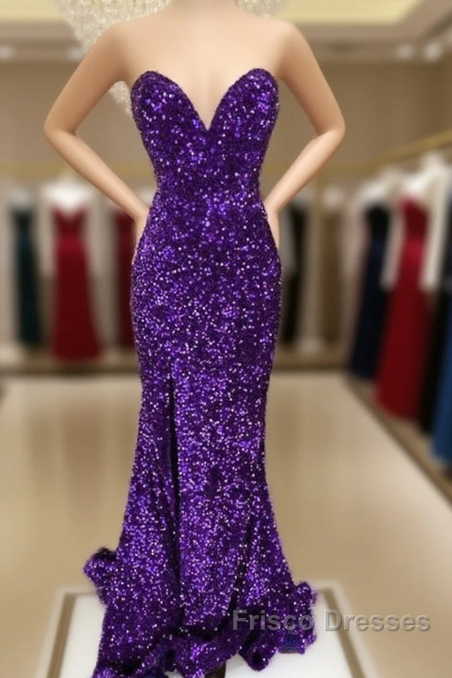 Mermaid Strapless Split Sequin Dress