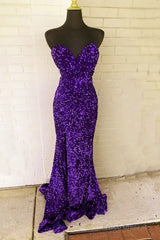 Mermaid Strapless Split Sequin Dress
