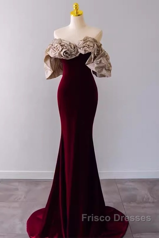 Mermaid Strapless Wine Red Long Formal Prom Dress Secondary image