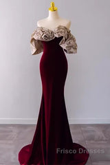 Mermaid Strapless Wine Red Long Formal Prom Dress