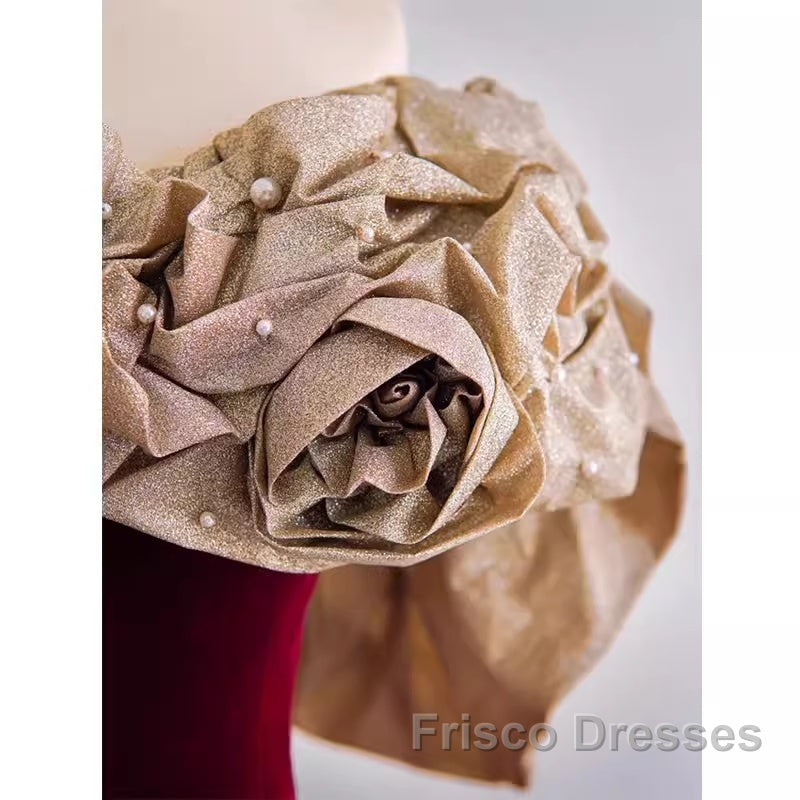 Mermaid Strapless Wine Red Long Formal Prom Dress