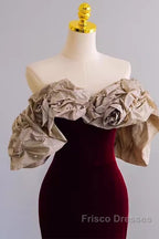 Mermaid Strapless Wine Red Long Formal Prom Dress