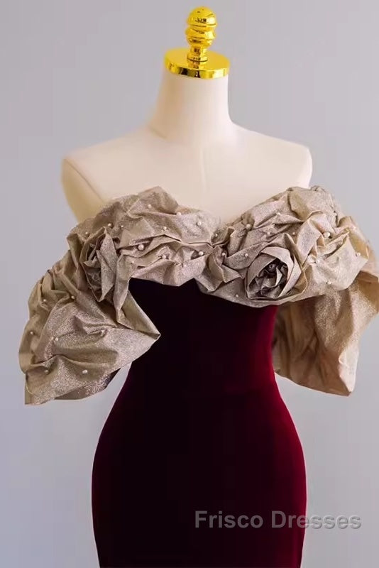 Mermaid Strapless Wine Red Long Formal Prom Dress