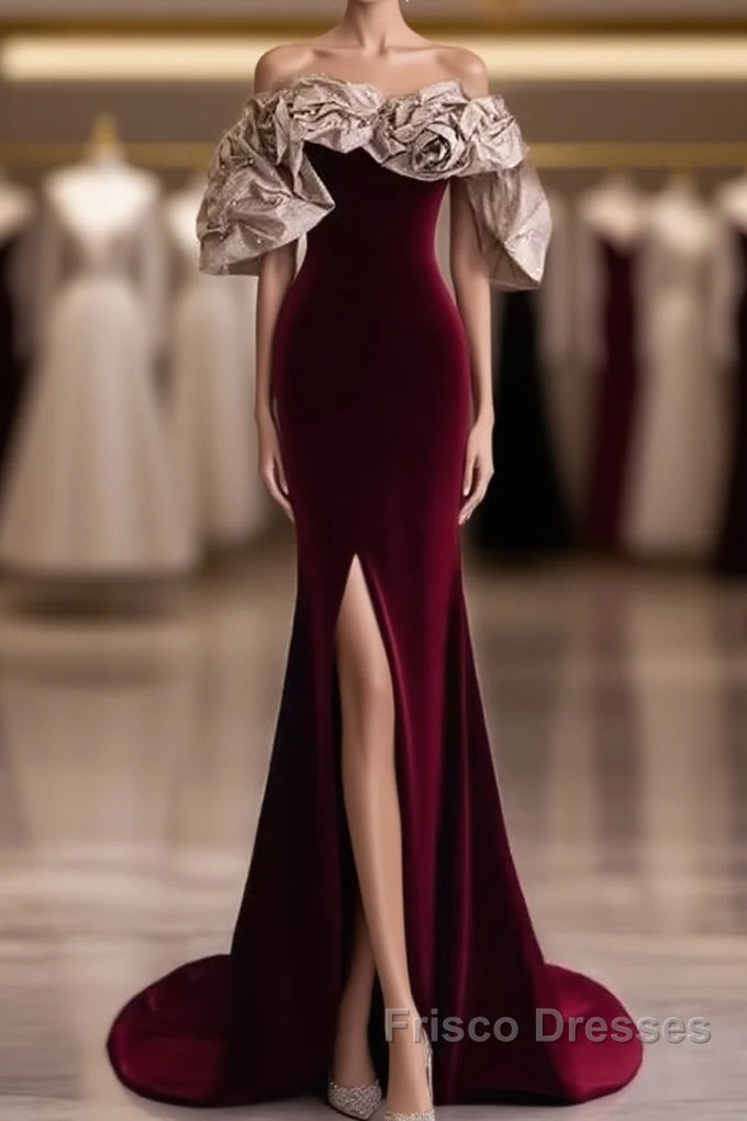 Mermaid Strapless Wine Red Long Formal Prom Dress