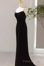 Mermaid Straps Black Velvet Long Formal Prom Dress