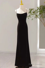 Mermaid Straps Black Velvet Long Prom Dresses