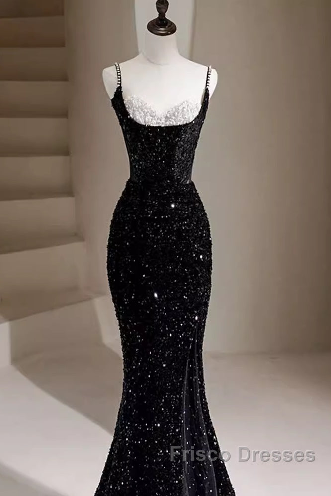 Mermaid Straps Long Black Sequin Formal Prom Dress Secondary image
