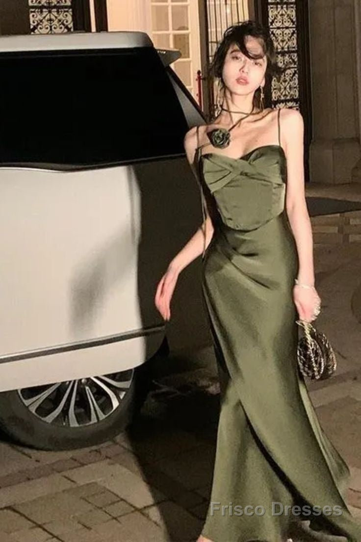 Mermaid Straps Satin Green Prom Dresses Formal Evening Dress Secondary image
