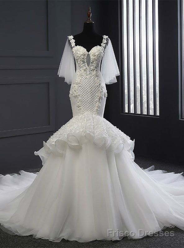 Mermaid Straps Sweetheart Backless Tulle Backless Wedding Dress Main image