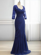 Mermaid Sweetheart 3/4 Sleeves Pleated Floor-Length Chiffon Mother of the Bride Dress