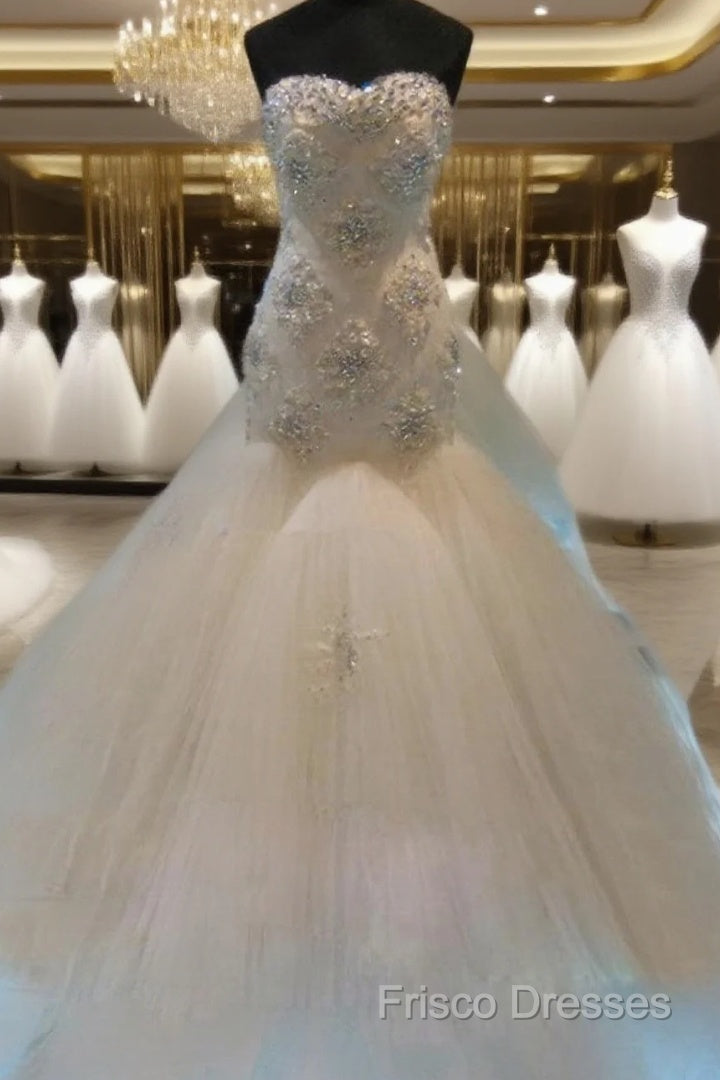 Mermaid Sweetheart Beading Chapel Train Tulle Wedding Dress Main image