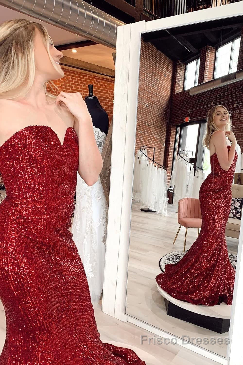 Mermaid Sweetheart Burgundy Sequins Long Prom Dress with Sweep Train Secondary image