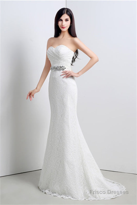 Mermaid Sweetheart Lace Rhinestone Long Wedding Dresses Main image